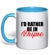 Mug with a colored handle I'd rather be in Dnipro sky-blue фото