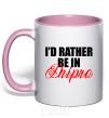 Mug with a colored handle I'd rather be in Dnipro light-pink фото