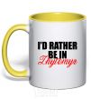 Mug with a colored handle I'd rather be in Zhytomyr yellow фото