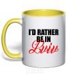 Mug with a colored handle I'd rather be in Lviv yellow фото