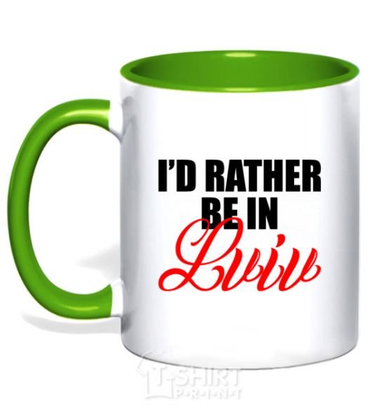 Mug with a colored handle I'd rather be in Lviv kelly-green фото