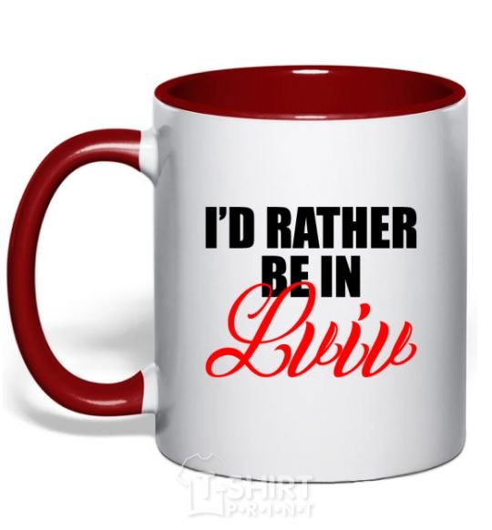 Mug with a colored handle I'd rather be in Lviv red фото