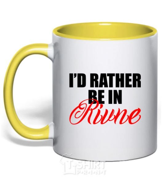 Mug with a colored handle I'd rather be in Rivne yellow фото