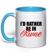 Mug with a colored handle I'd rather be in Rivne sky-blue фото