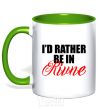 Mug with a colored handle I'd rather be in Rivne kelly-green фото