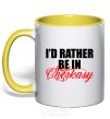 Mug with a colored handle I'd rather be in Cherkasy yellow фото