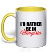 Mug with a colored handle I'd rather be in Vinnytsia yellow фото