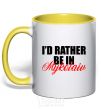 Mug with a colored handle I'd rather be in Mykolaiv yellow фото