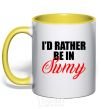 Mug with a colored handle I'd rather be in Sumy yellow фото