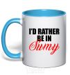 Mug with a colored handle I'd rather be in Sumy sky-blue фото