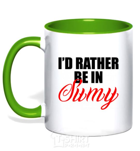 Mug with a colored handle I'd rather be in Sumy kelly-green фото