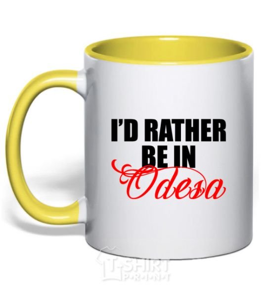 Mug with a colored handle I'd rather be in Odesa yellow фото