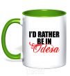 Mug with a colored handle I'd rather be in Odesa kelly-green фото