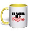 Mug with a colored handle I'd rather be in Crimea yellow фото