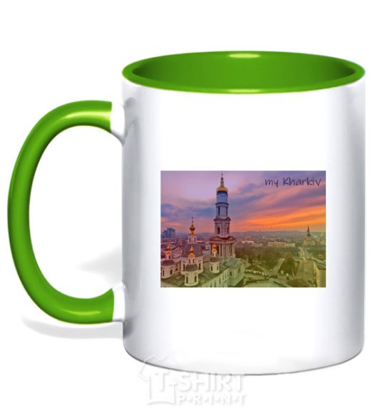 Mug with a colored handle My Kharkiv kelly-green фото