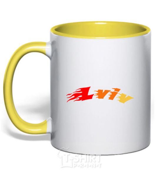 Mug with a colored handle Fire Lviv yellow фото