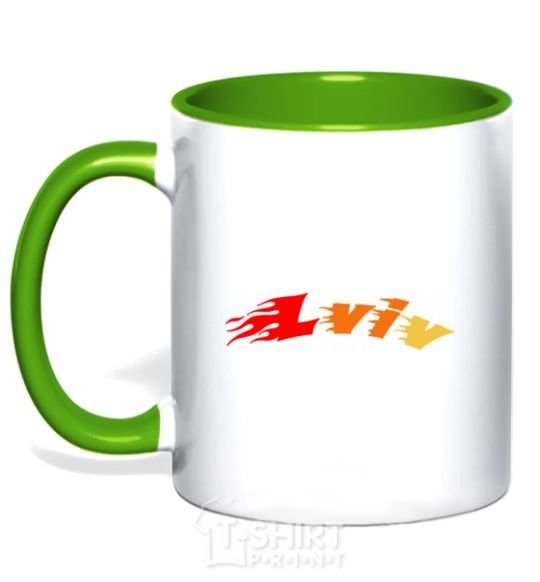 Mug with a colored handle Fire Lviv kelly-green фото