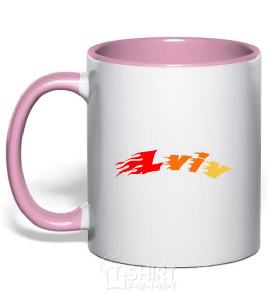 Mug with a colored handle Fire Lviv light-pink фото