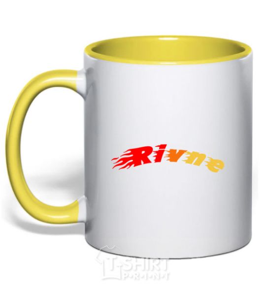 Mug with a colored handle Fire Rivne yellow фото