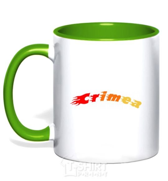 Mug with a colored handle Fire Crimea kelly-green фото