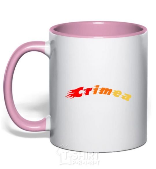 Mug with a colored handle Fire Crimea light-pink фото