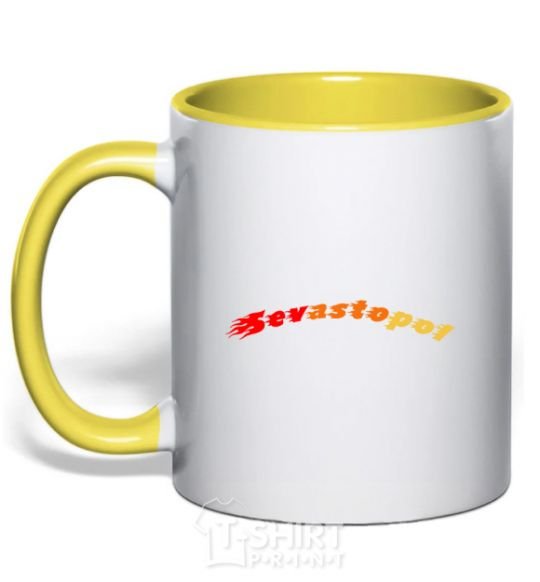 Mug with a colored handle Fire Sevastopol yellow фото