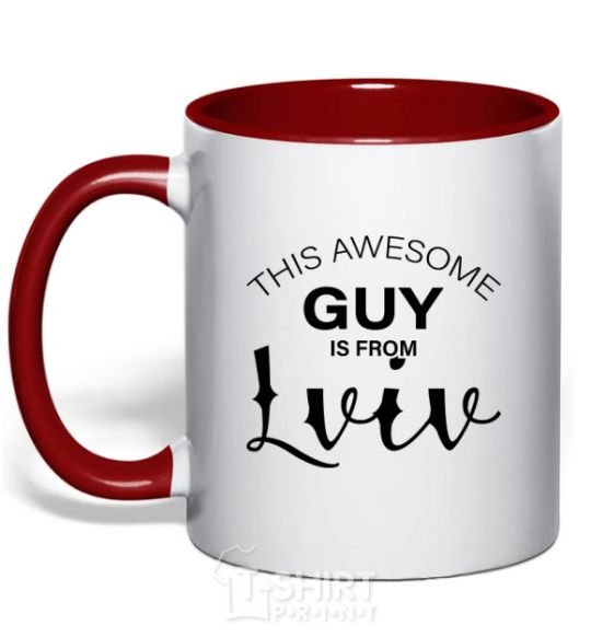 Mug with a colored handle This awesome guy is from Lviv red фото