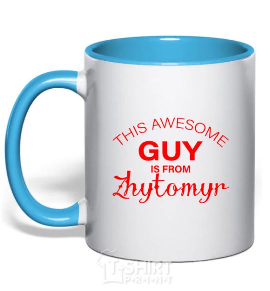 Mug with a colored handle This awesome guy is from Zhytomyr sky-blue фото