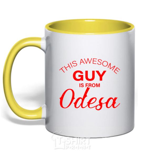 Mug with a colored handle This awesome guy is from Odesa yellow фото