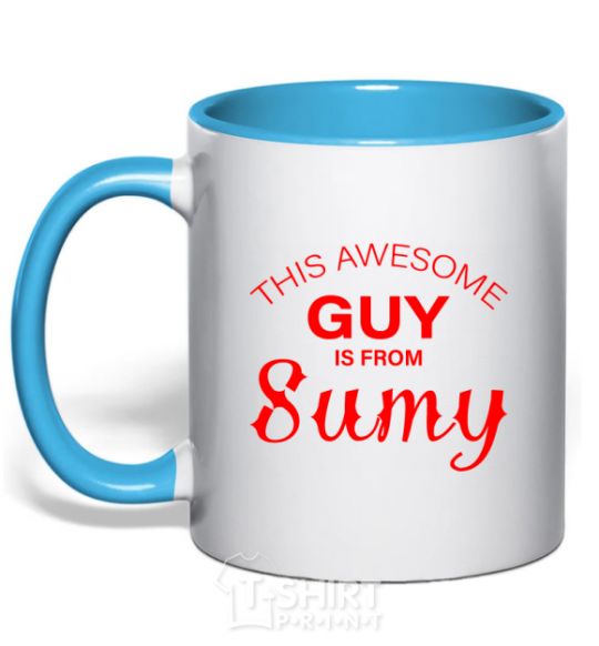 Mug with a colored handle This awesome guy is from Sumy sky-blue фото