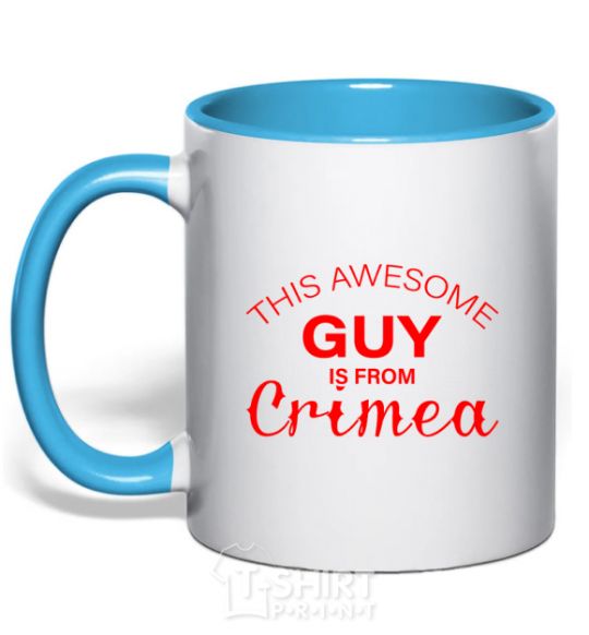 Mug with a colored handle This awesome guy is from Crimea sky-blue фото