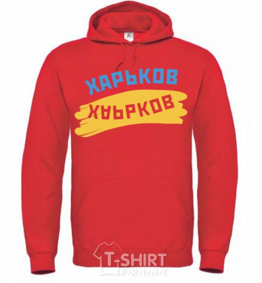 Men`s hoodie Kharkiv flag bright-red фото