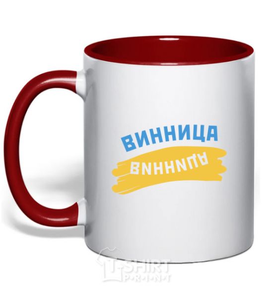 Mug with a colored handle Vinnytsia flag red фото