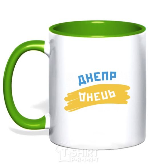 Mug with a colored handle Dnipro flag kelly-green фото