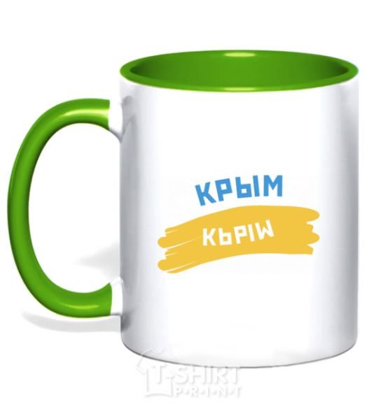 Mug with a colored handle Crimean flag kelly-green фото