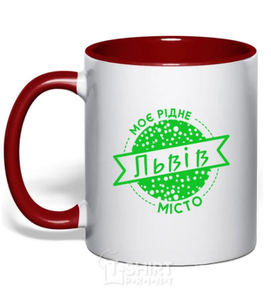 Mug with a colored handle My hometown of Lviv red фото