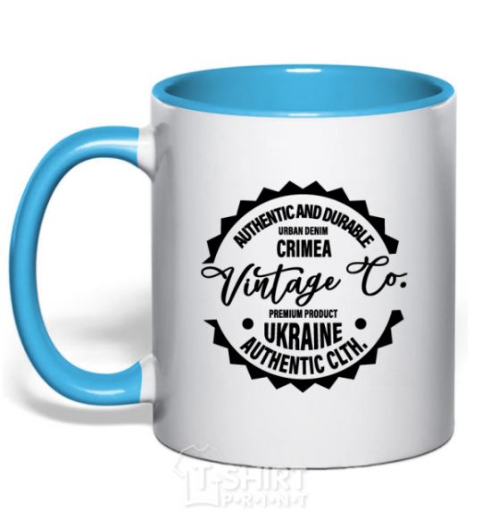Mug with a colored handle Crimea Vintage Co sky-blue фото