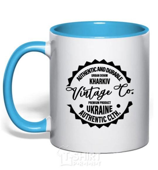 Mug with a colored handle Kharkiv Vintage Co sky-blue фото