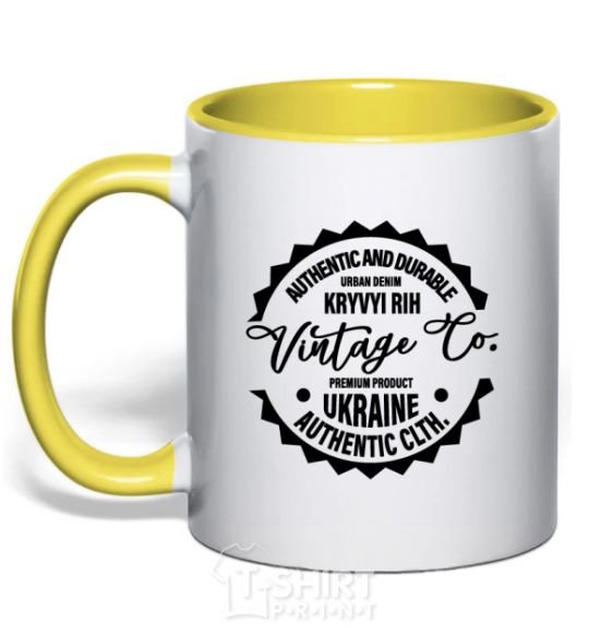 Mug with a colored handle Kryviy Rih Vintage Co yellow фото