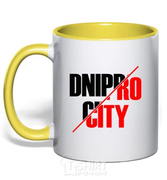 Mug with a colored handle Dnipro city yellow фото