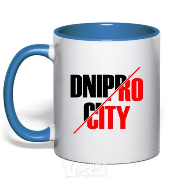 Mug with a colored handle Dnipro city royal-blue фото
