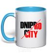 Mug with a colored handle Dnipro city sky-blue фото