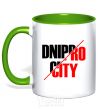 Mug with a colored handle Dnipro city kelly-green фото