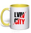 Mug with a colored handle Lviv city yellow фото