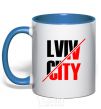 Mug with a colored handle Lviv city royal-blue фото