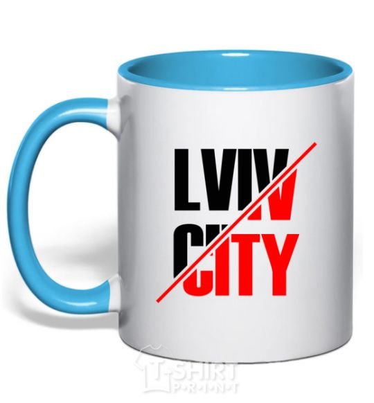 Mug with a colored handle Lviv city sky-blue фото