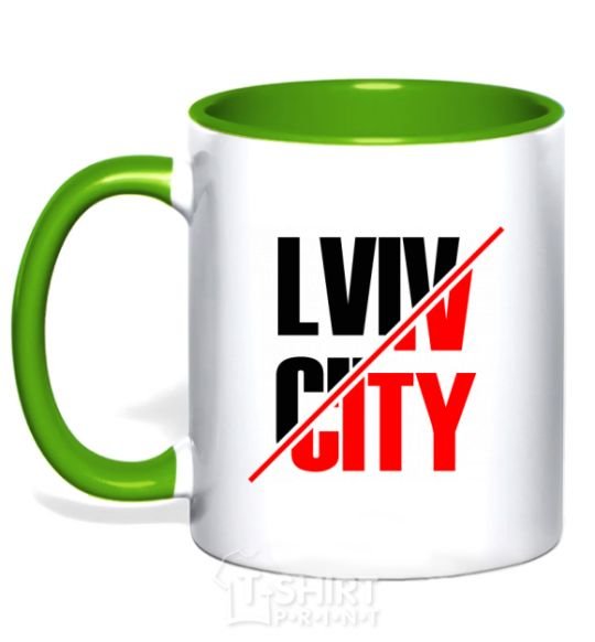 Mug with a colored handle Lviv city kelly-green фото