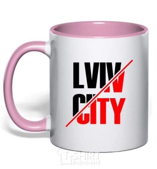 Mug with a colored handle Lviv city light-pink фото