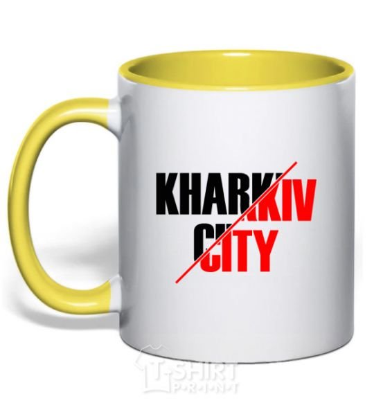 Mug with a colored handle Kharkiv city yellow фото
