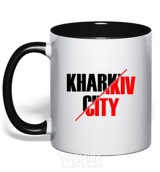 Mug with a colored handle Kharkiv city black фото